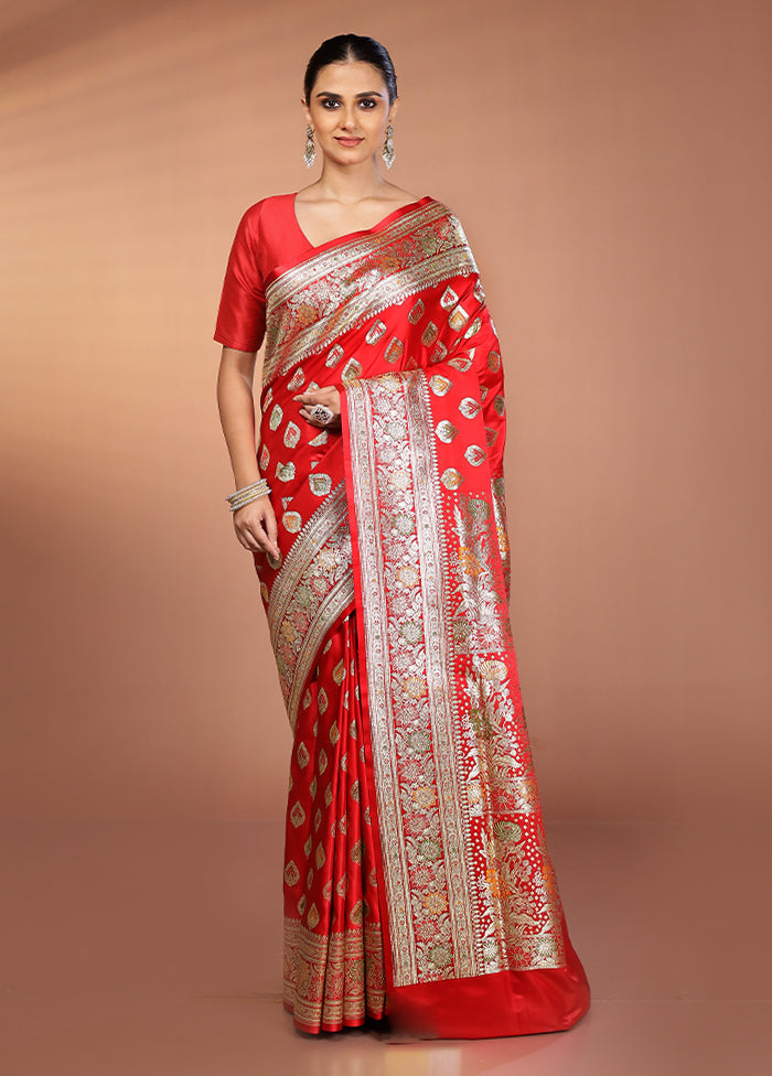 Red Banarasi Silk Saree With Blouse Piece