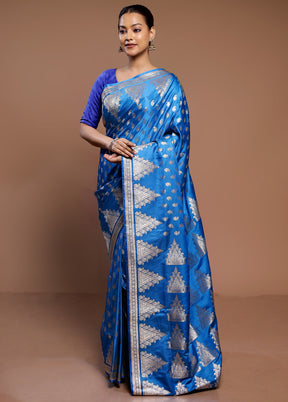 Blue Banarasi Silk Saree With Blouse Piece