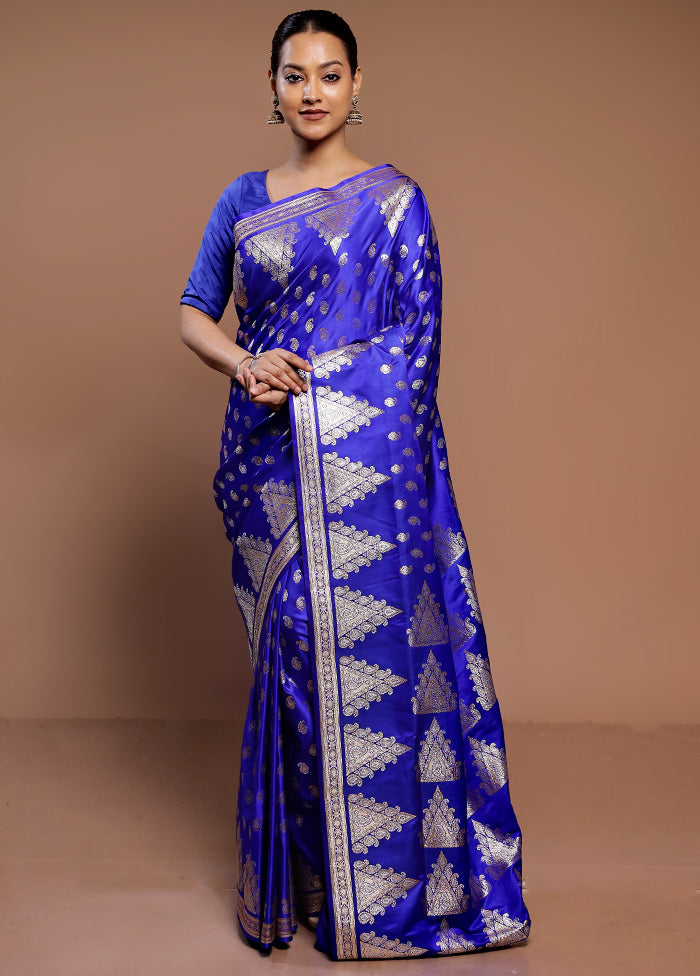 Blue Banarasi Silk Saree With Blouse Piece