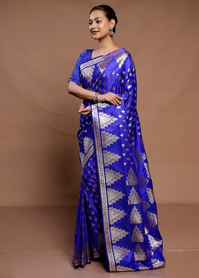 Blue Banarasi Silk Saree With Blouse Piece