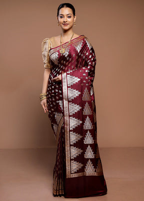 Maroon Banarasi Silk Saree With Blouse Piece