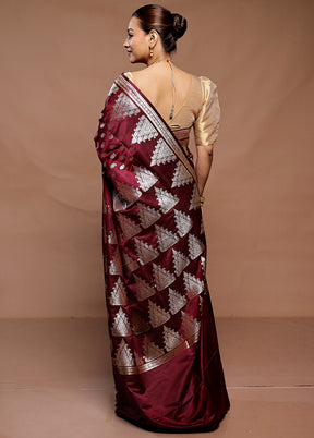 Maroon Banarasi Silk Saree With Blouse Piece