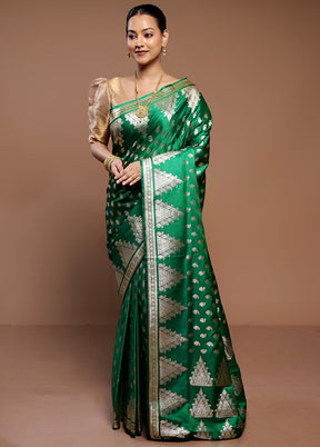 Green Banarasi Silk Saree With Blouse Piece