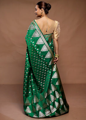 Green Banarasi Silk Saree With Blouse Piece