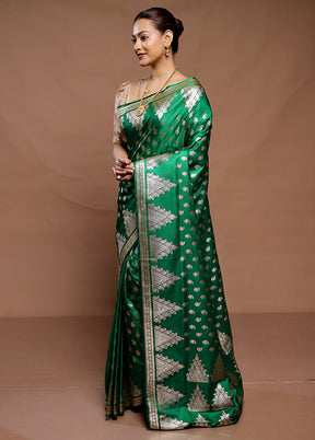 Green Banarasi Silk Saree With Blouse Piece