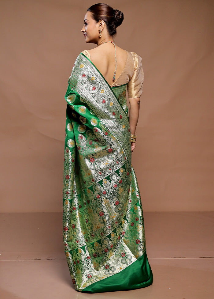 Green Banarasi Silk Saree With Blouse Piece