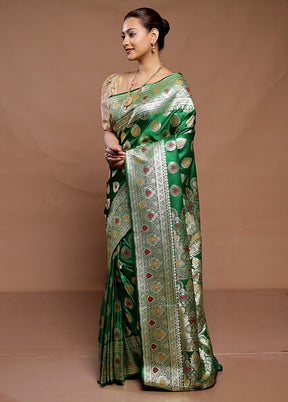 Green Banarasi Silk Saree With Blouse Piece