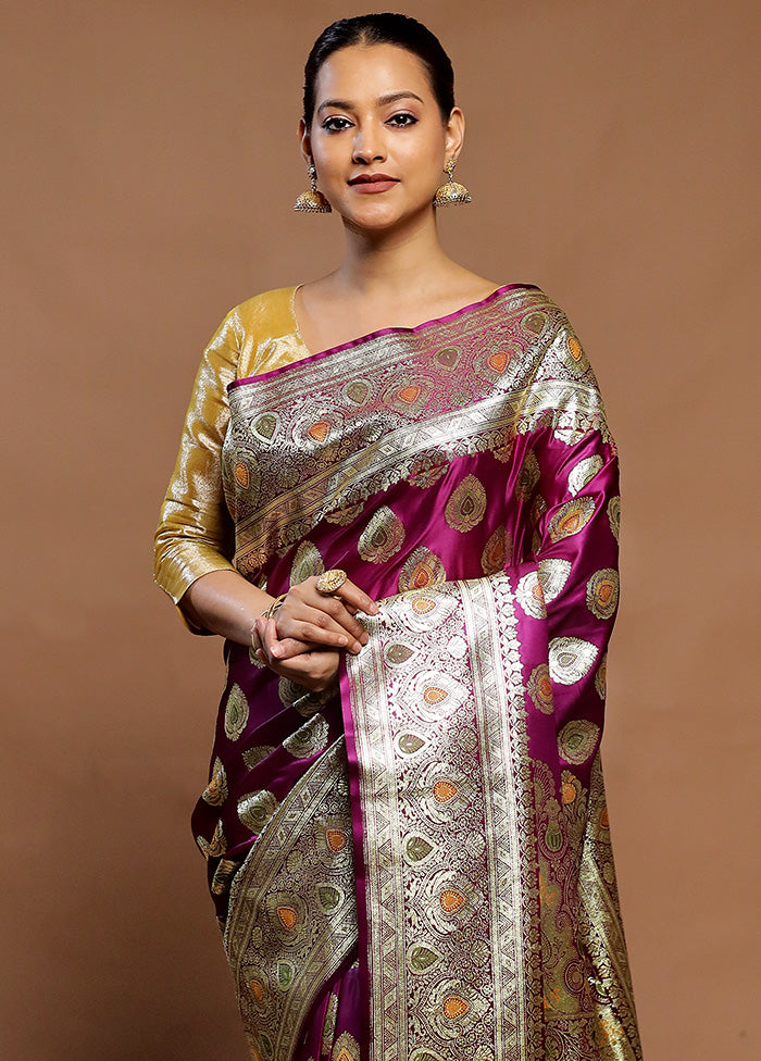 Purple Banarasi Silk Saree With Blouse Piece