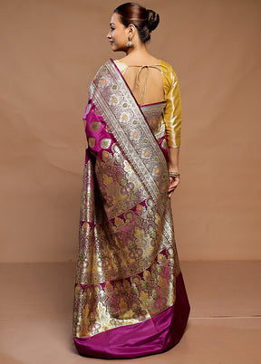 Purple Banarasi Silk Saree With Blouse Piece