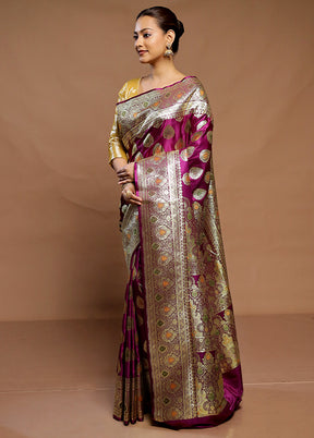 Purple Banarasi Silk Saree With Blouse Piece