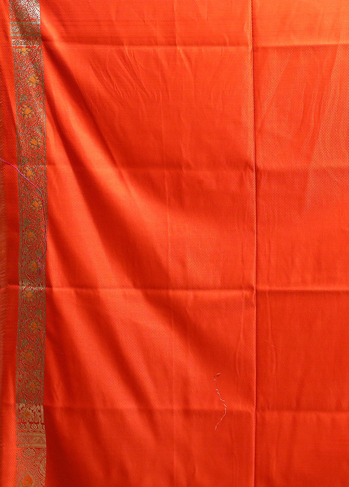 Orange Banarasi Silk Saree With Blouse Piece