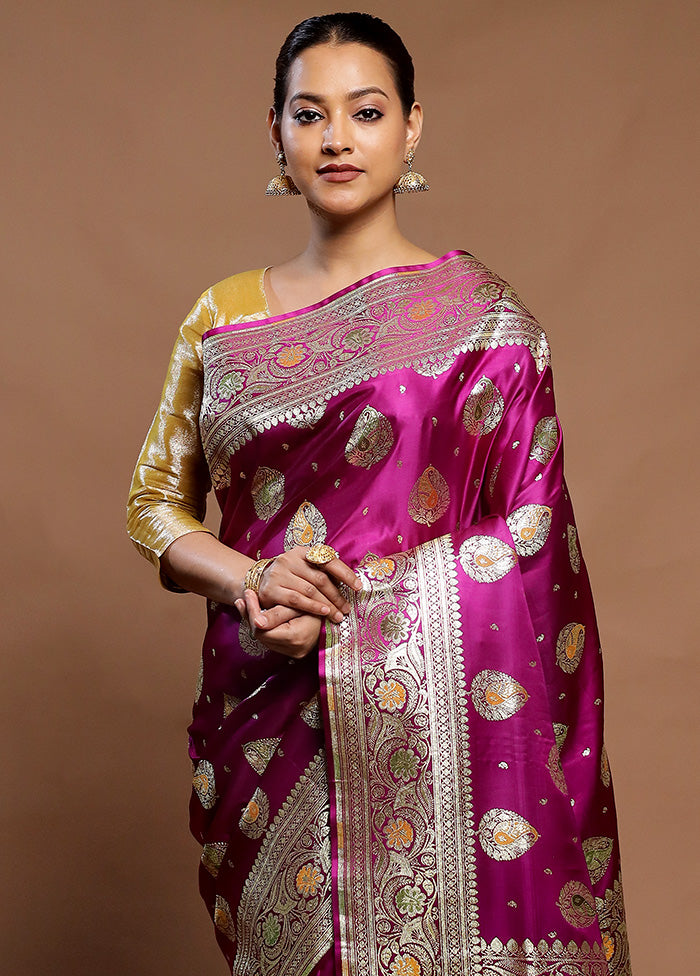 Purple Banarasi Silk Saree With Blouse Piece