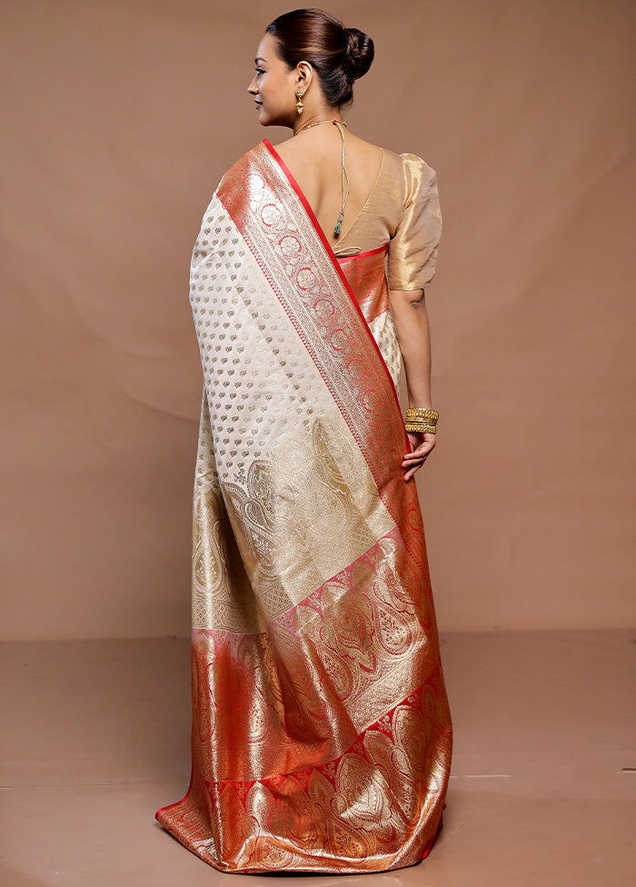 Cream Banarasi Silk Saree With Blouse Piece