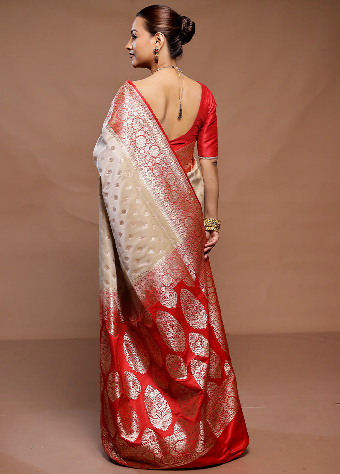 Cream Katan Silk Saree With Blouse Piece