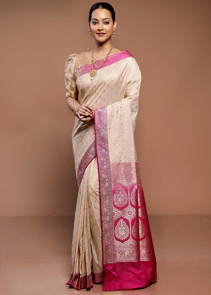 Cream Uppada Silk Saree With Blouse Piece