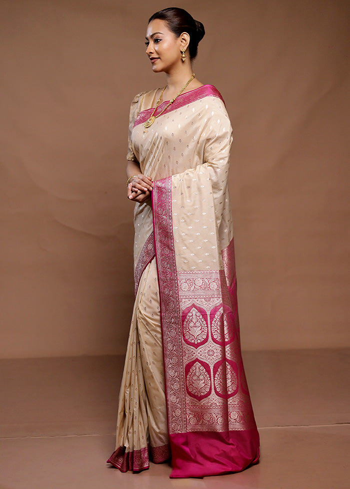 Cream Uppada Silk Saree With Blouse Piece