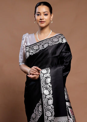 Black Handloom Banarasi Pure Silk Saree With Blouse Piece