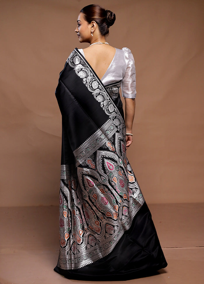 Black Handloom Banarasi Pure Silk Saree With Blouse Piece