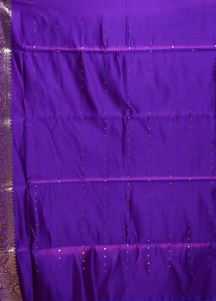 Purple Handloom Banarasi Pure Silk Saree With Blouse Piece