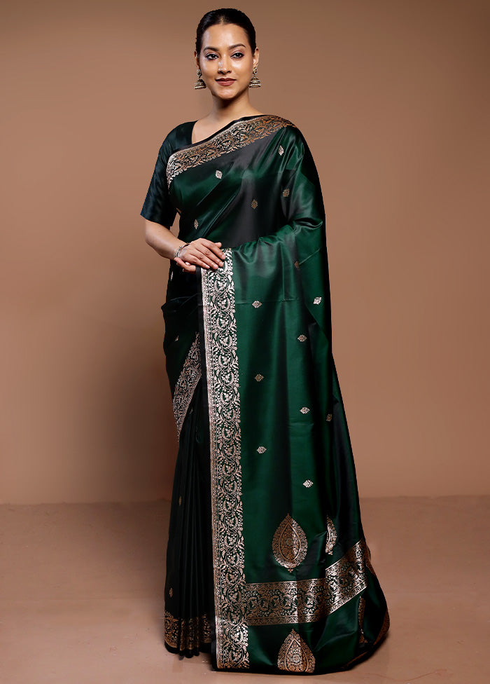 Green Handloom Banarasi Pure Silk Saree With Blouse Piece