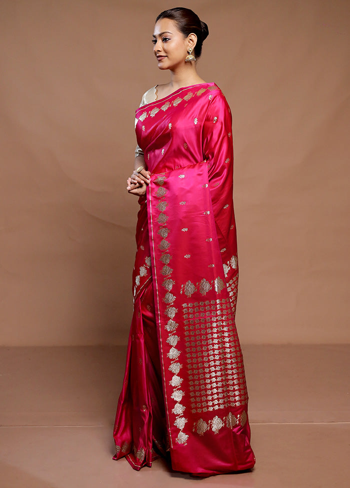 Pink Handloom Banarasi Pure Silk Saree With Blouse Piece