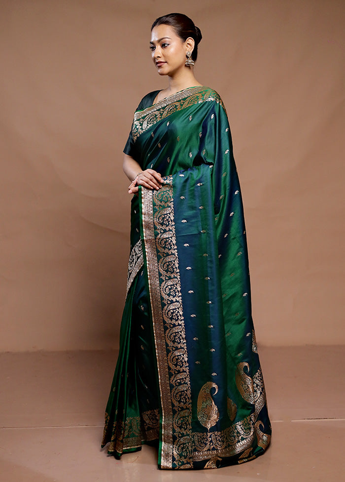 Green Handloom Banarasi Pure Silk Saree With Blouse Piece