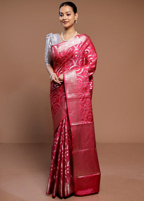 Pink Uppada Silk Saree With Blouse Piece