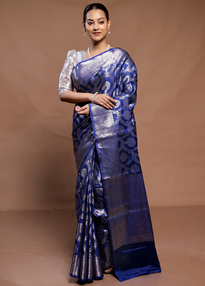 Blue Uppada Silk Saree With Blouse Piece