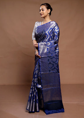 Blue Uppada Silk Saree With Blouse Piece