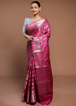 Pink Uppada Silk Saree With Blouse Piece