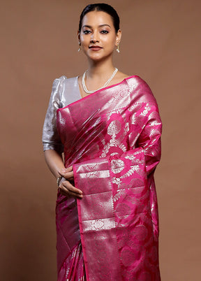 Pink Uppada Silk Saree With Blouse Piece