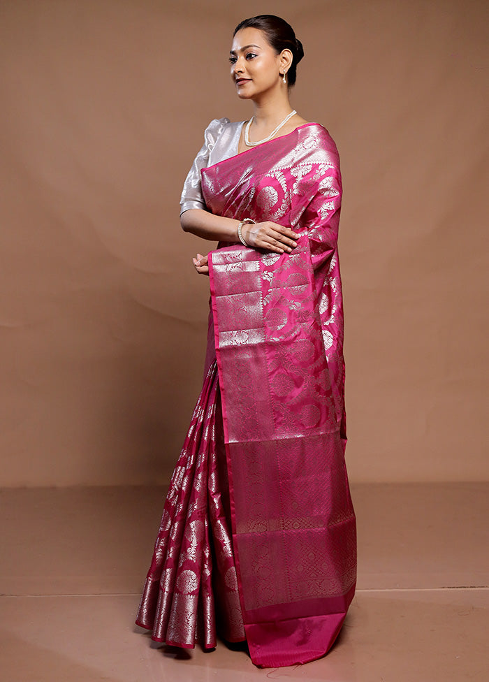 Pink Uppada Silk Saree With Blouse Piece