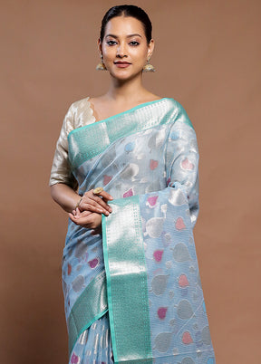 Blue Kota Cotton Saree With Blouse Piece