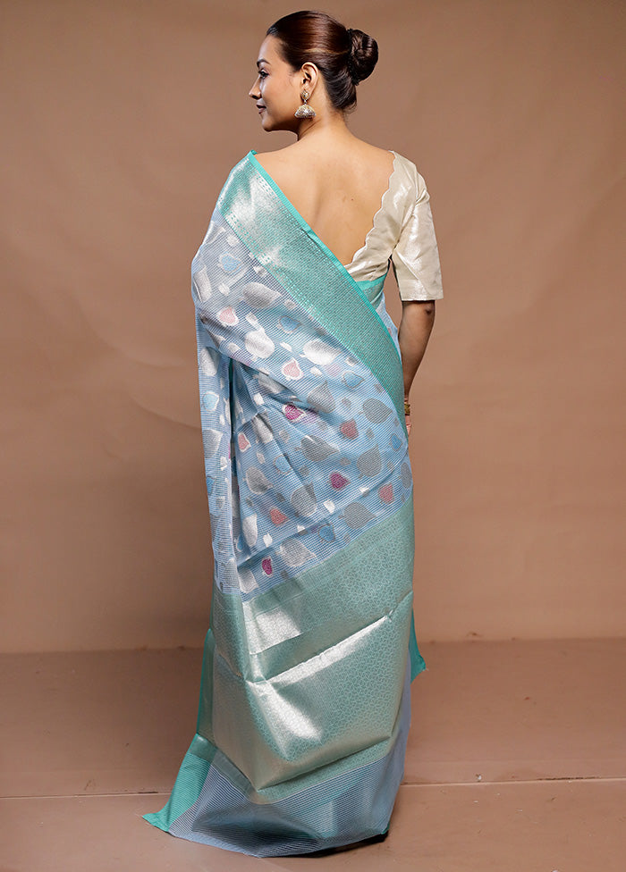 Blue Kota Cotton Saree With Blouse Piece