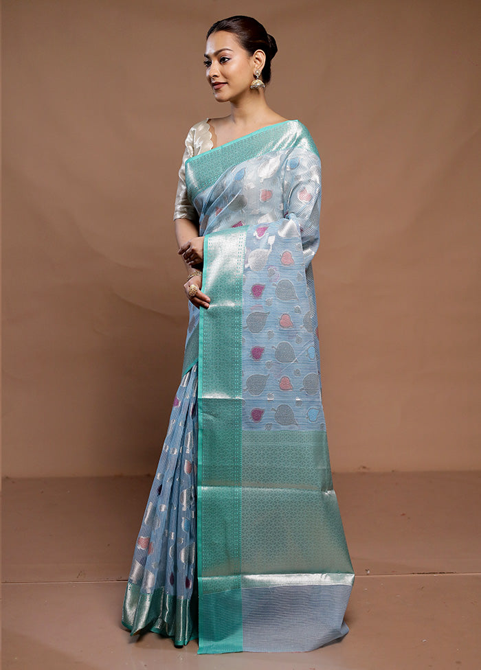 Blue Kota Cotton Saree With Blouse Piece