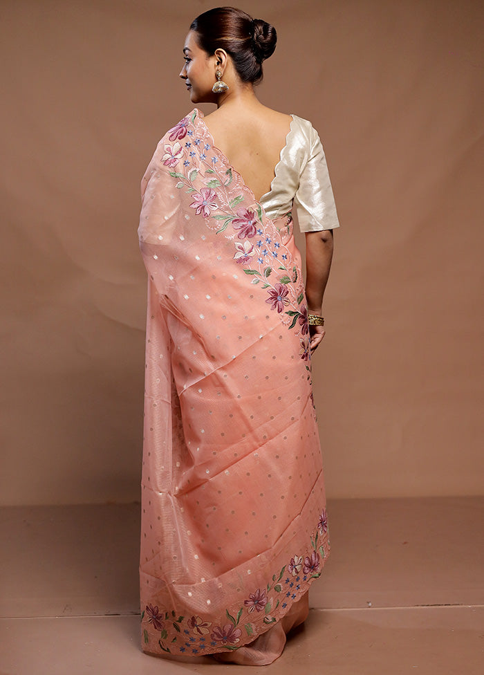 Peach Pure Kota Cotton Saree With Blouse Piece