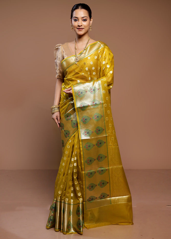 Yellow Organza Saree With Blouse Piece