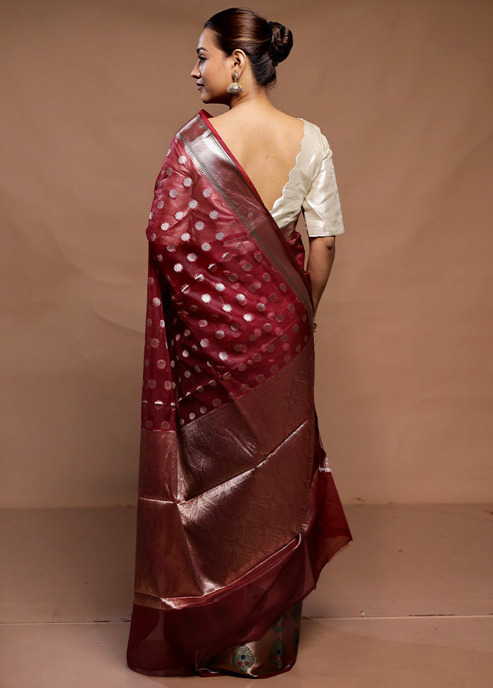 Maroon Organza Saree With Blouse Piece