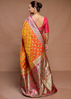 Orange Handloom Tanchoi Pure Silk Saree With Blouse Piece