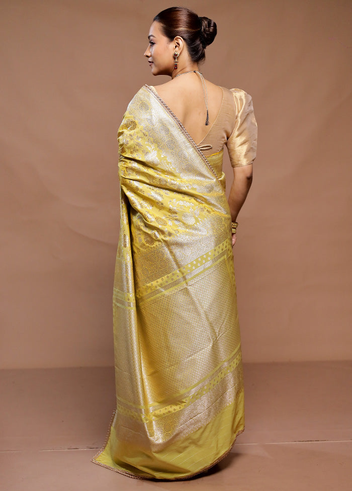 Yellow Uppada Silk Saree With Blouse Piece