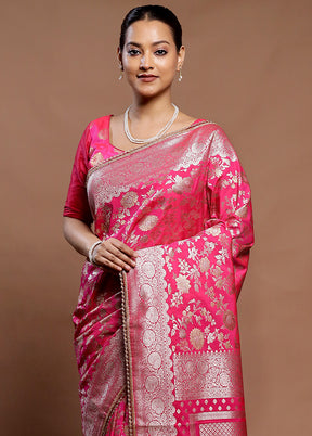 Pink Uppada Silk Saree With Blouse Piece