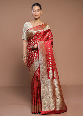 Red Banarasi Silk Saree With Blouse Piece