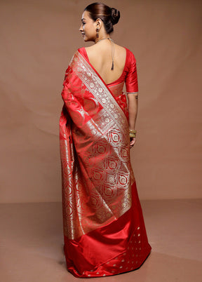 Red Banarasi Silk Saree With Blouse Piece