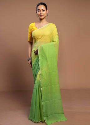 Green Handloom Chiffon Pure Silk Saree With Blouse Piece