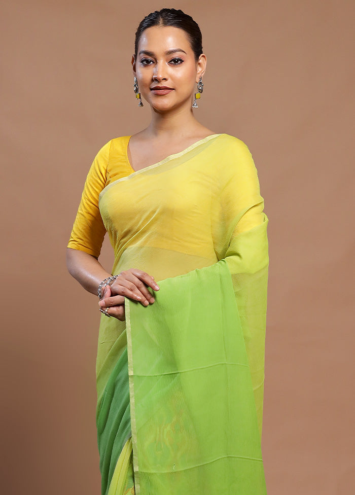 Green Handloom Chiffon Pure Silk Saree With Blouse Piece