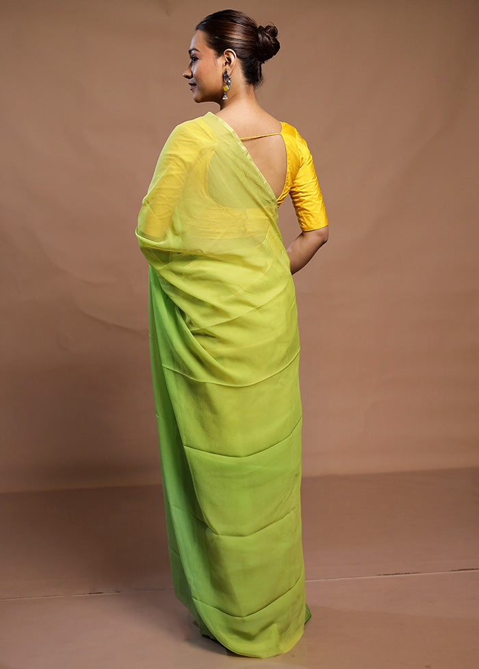 Green Handloom Chiffon Pure Silk Saree With Blouse Piece