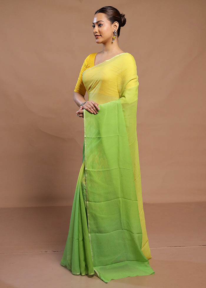 Green Handloom Chiffon Pure Silk Saree With Blouse Piece