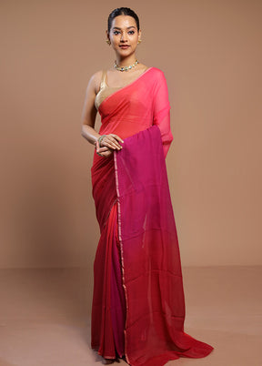 Red Handloom Chiffon Pure Silk Saree With Blouse Piece