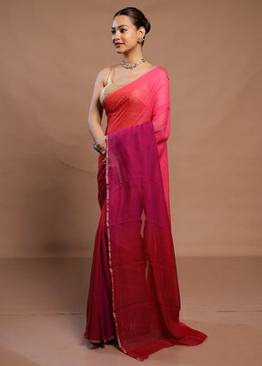 Red Handloom Chiffon Pure Silk Saree With Blouse Piece