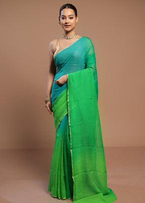 Green Handloom Chiffon Pure Silk Saree With Blouse Piece